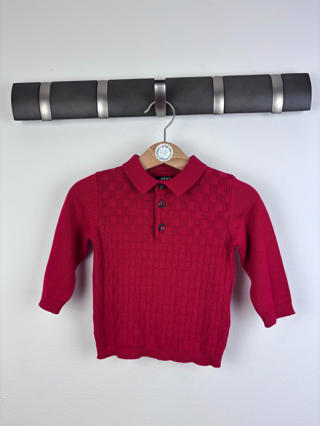 Next Red Knitted Polo Jumper 6-9 Months-Tops-Second Snuggle Preloved