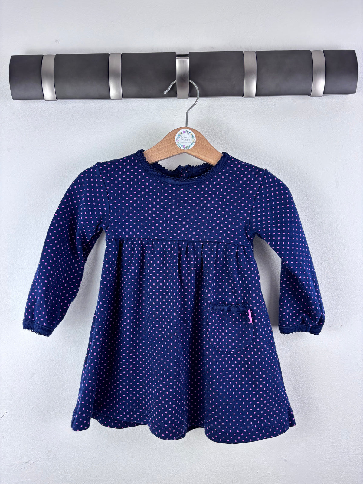 JoJo Maman Bebe Navy Pink Spot Dress 6-12 Months-Dresses-Second Snuggle Preloved