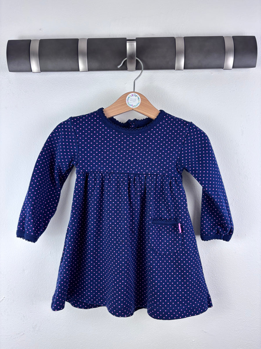 JoJo Maman Bebe Navy Pink Spot Dress 6-12 Months-Dresses-Second Snuggle Preloved