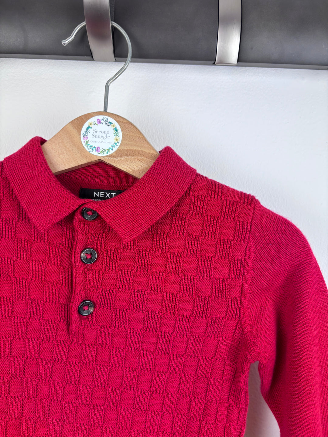 Next Red Knitted Polo Jumper 6-9 Months-Tops-Second Snuggle Preloved