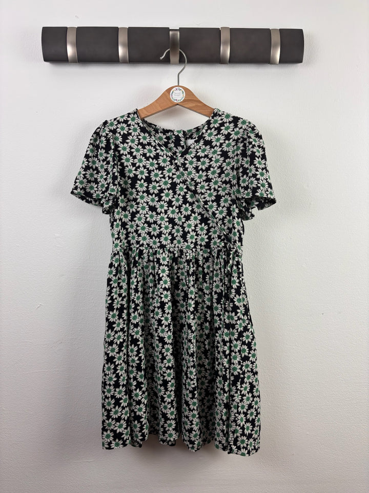 M&S Black Daisy Print Wrap Style Dress 6-7 Years