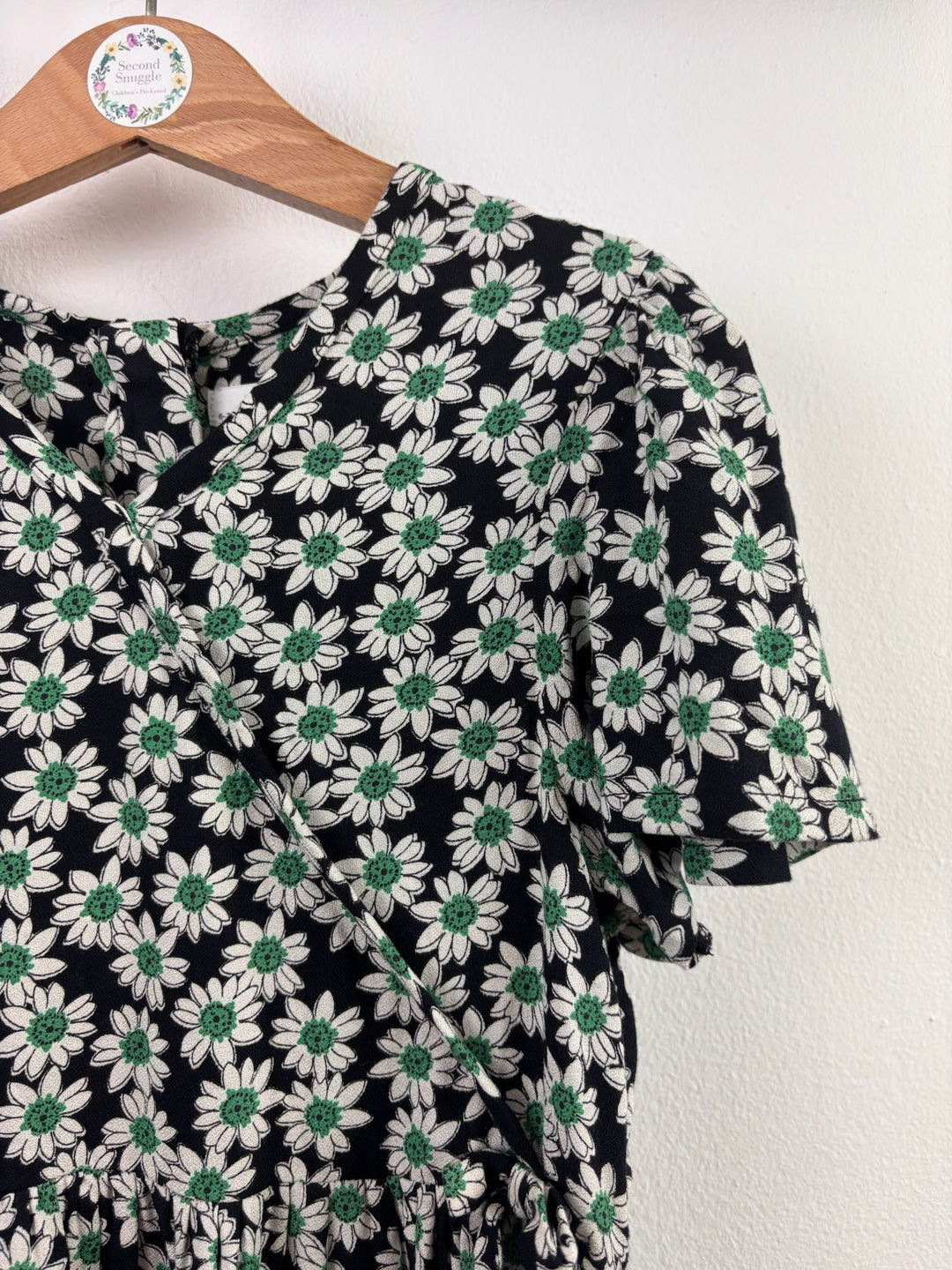 M&S Black Daisy Print Wrap Style Dress 6-7 Years