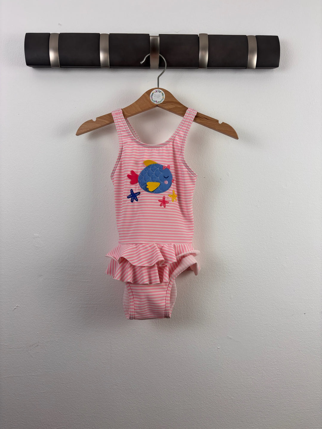 John Lewis Pink Stripe Fish Swimsuit 18-24 Months