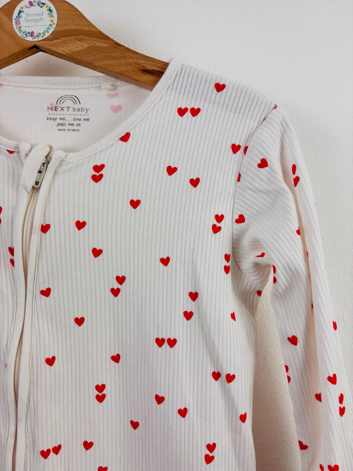 Next White Red Heart Zip Sleepsuit 18-24 Months
