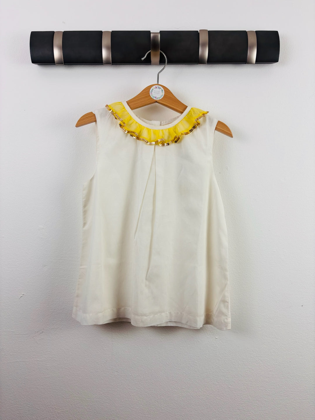 Boden White Yellow Sequin Collar Top 5-6 Years