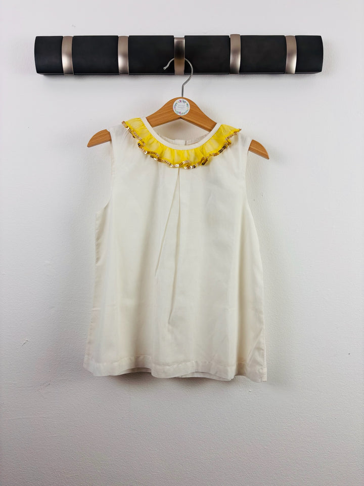 Boden White Yellow Sequin Collar Top 5-6 Years