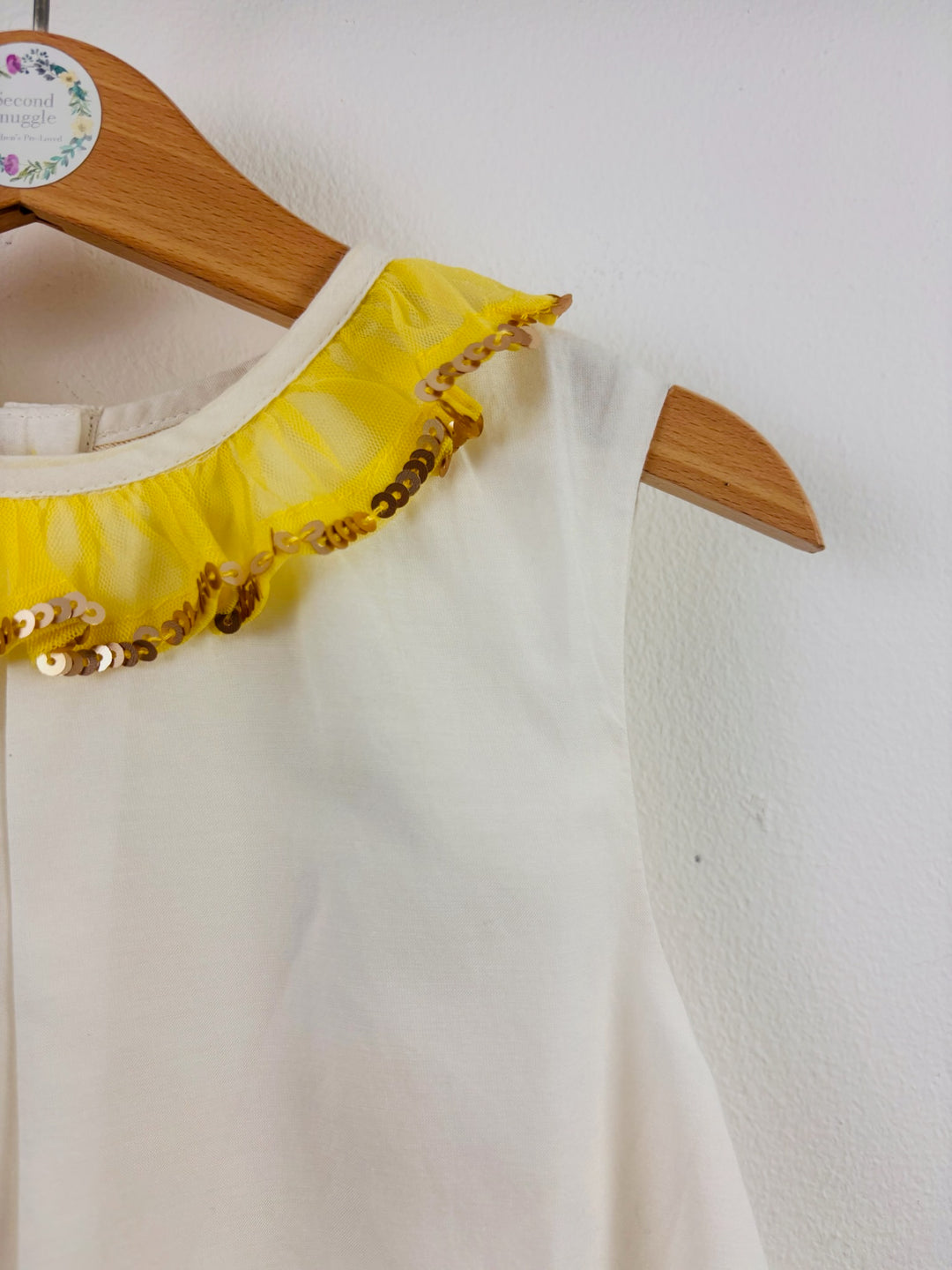 Boden White Yellow Sequin Collar Top 5-6 Years