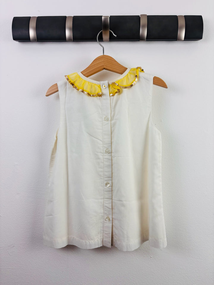 Boden White Yellow Sequin Collar Top 5-6 Years