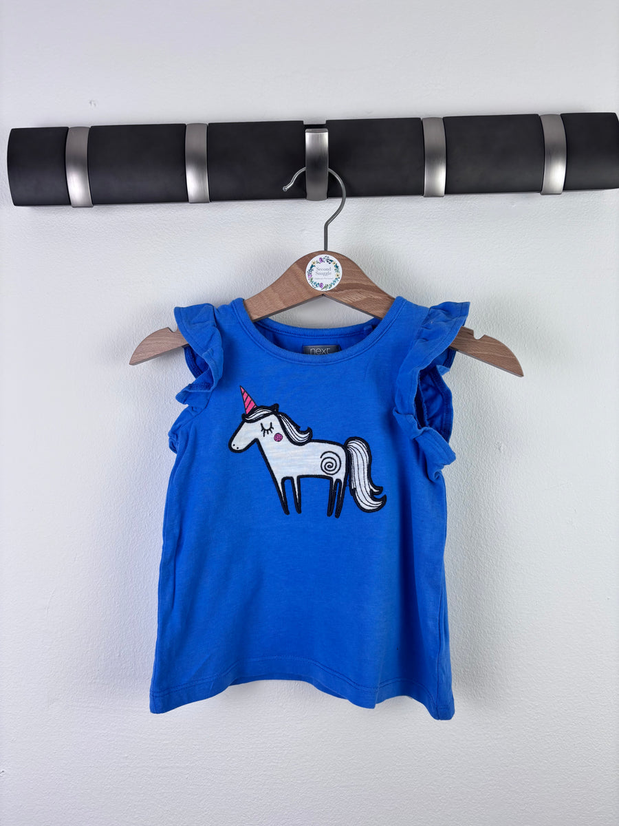 Next Blue Unicorn Frill Sleeveless Top 9-12 Months-Tops-Second Snuggle Preloved