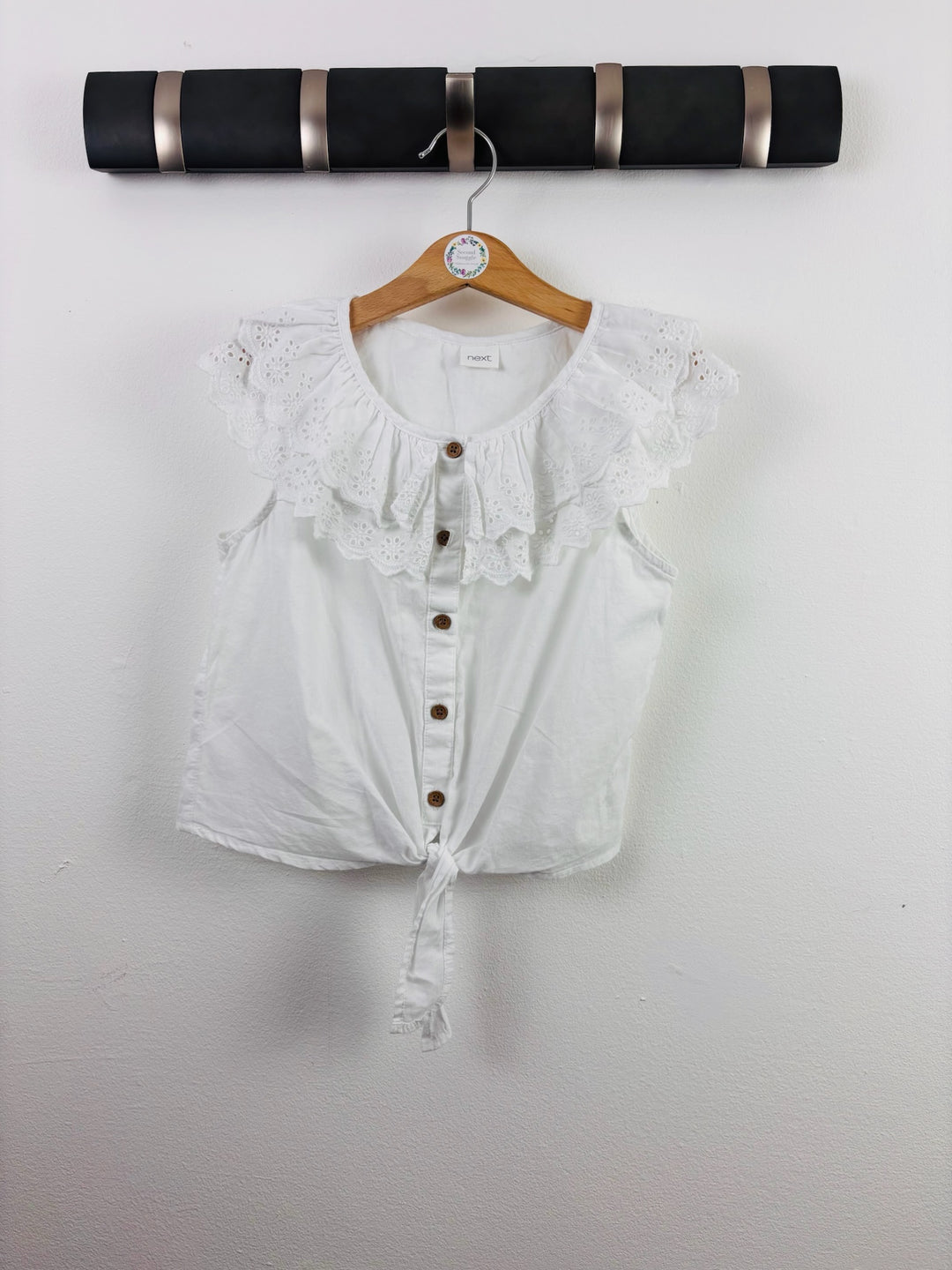 Next White Broderie Frill Tie Front Top 6-7 Years