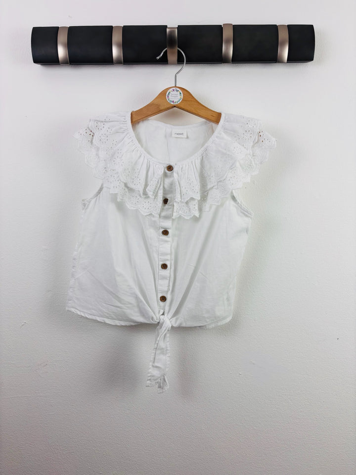 Next White Broderie Frill Tie Front Top 6-7 Years