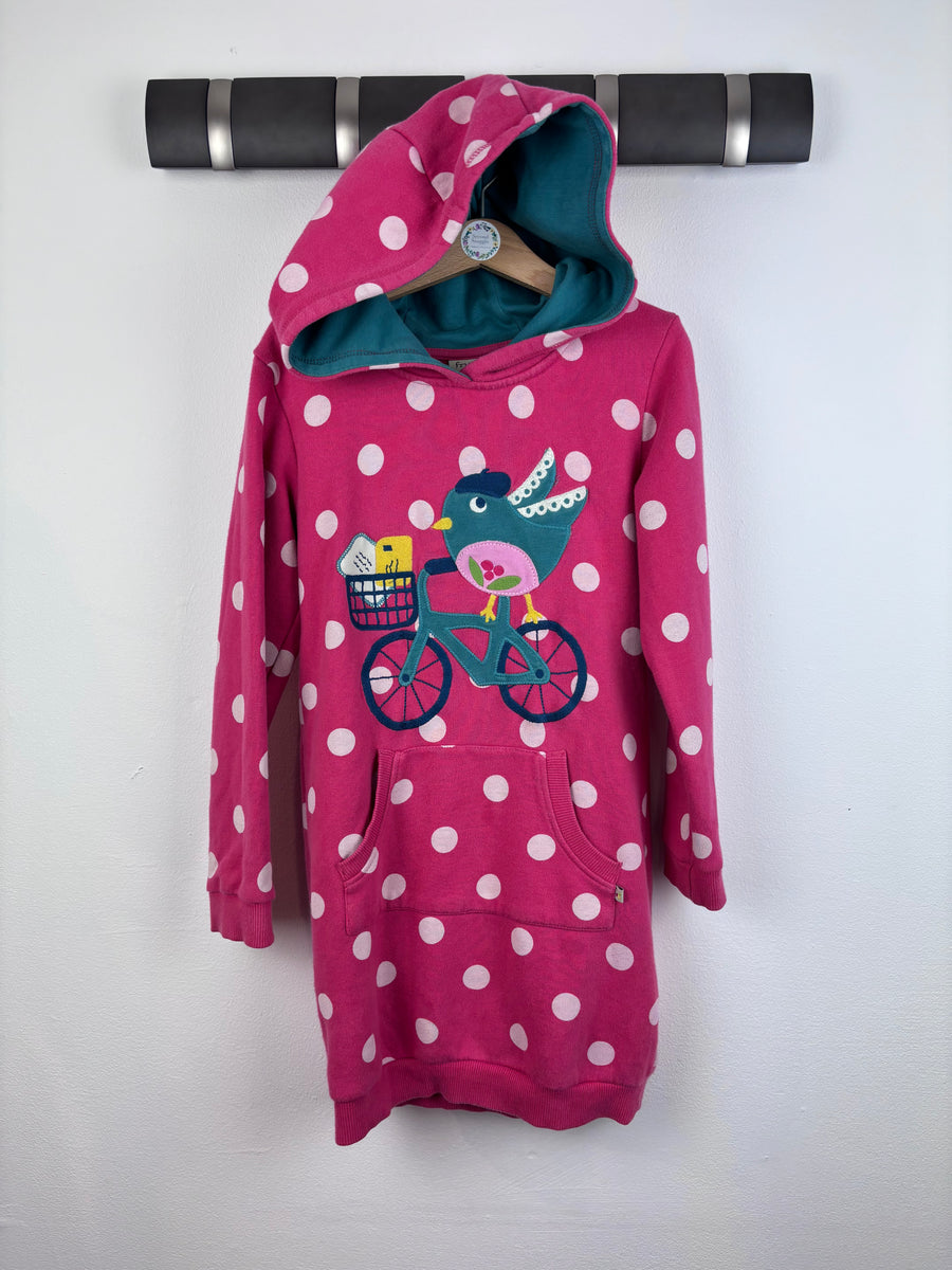 Frugi Pink Polka Dot Hoodie Dress With Bird Applique 6-7 Years-Dresses-Second Snuggle Preloved