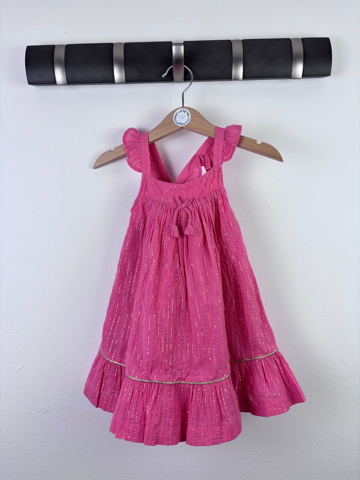 Mothercare Pink Metallic Stripe Dress 9-12 Months-Dresses-Second Snuggle Preloved