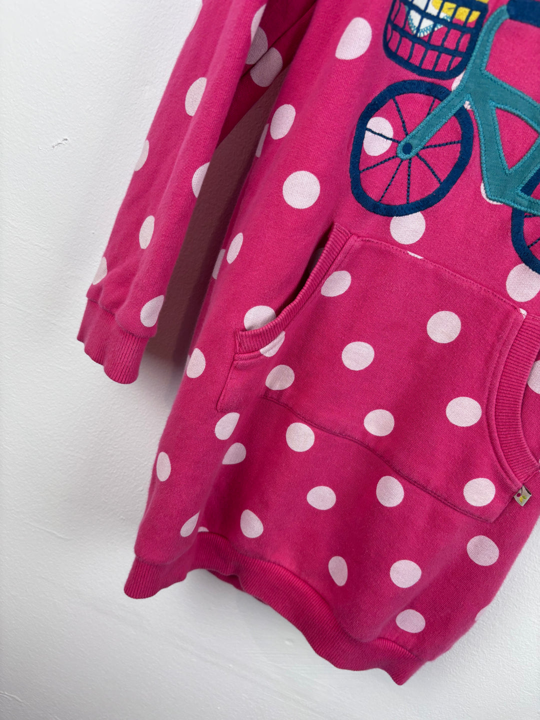 Frugi Pink Polka Dot Hoodie Dress With Bird Applique 6-7 Years-Dresses-Second Snuggle Preloved