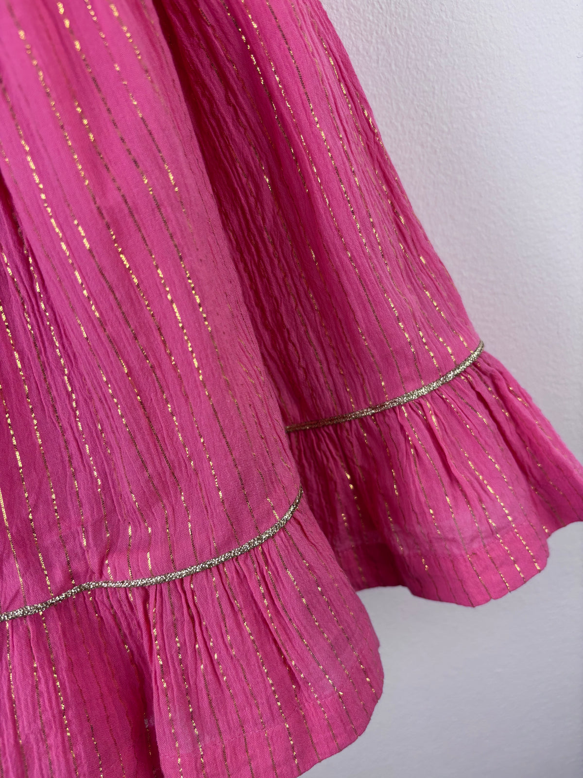 Mothercare Pink Metallic Stripe Dress 9-12 Months-Dresses-Second Snuggle Preloved