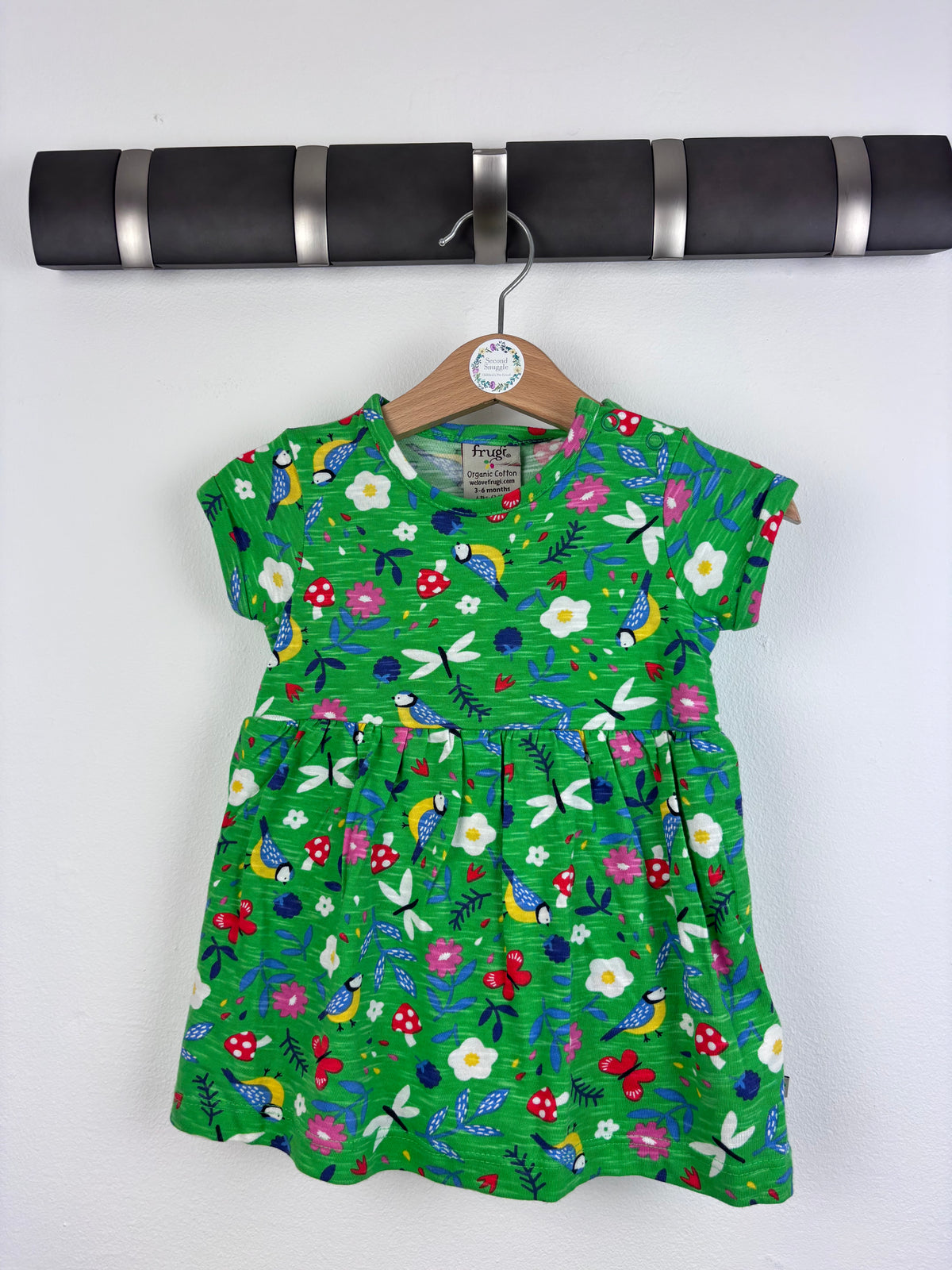 Frugi Green Nature Print Dress 3-6 Months-Dresses-Second Snuggle Preloved