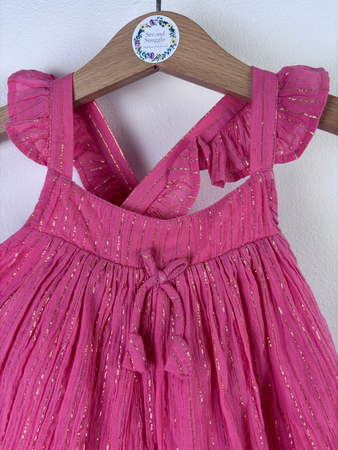 Mothercare Pink Metallic Stripe Dress 9-12 Months-Dresses-Second Snuggle Preloved