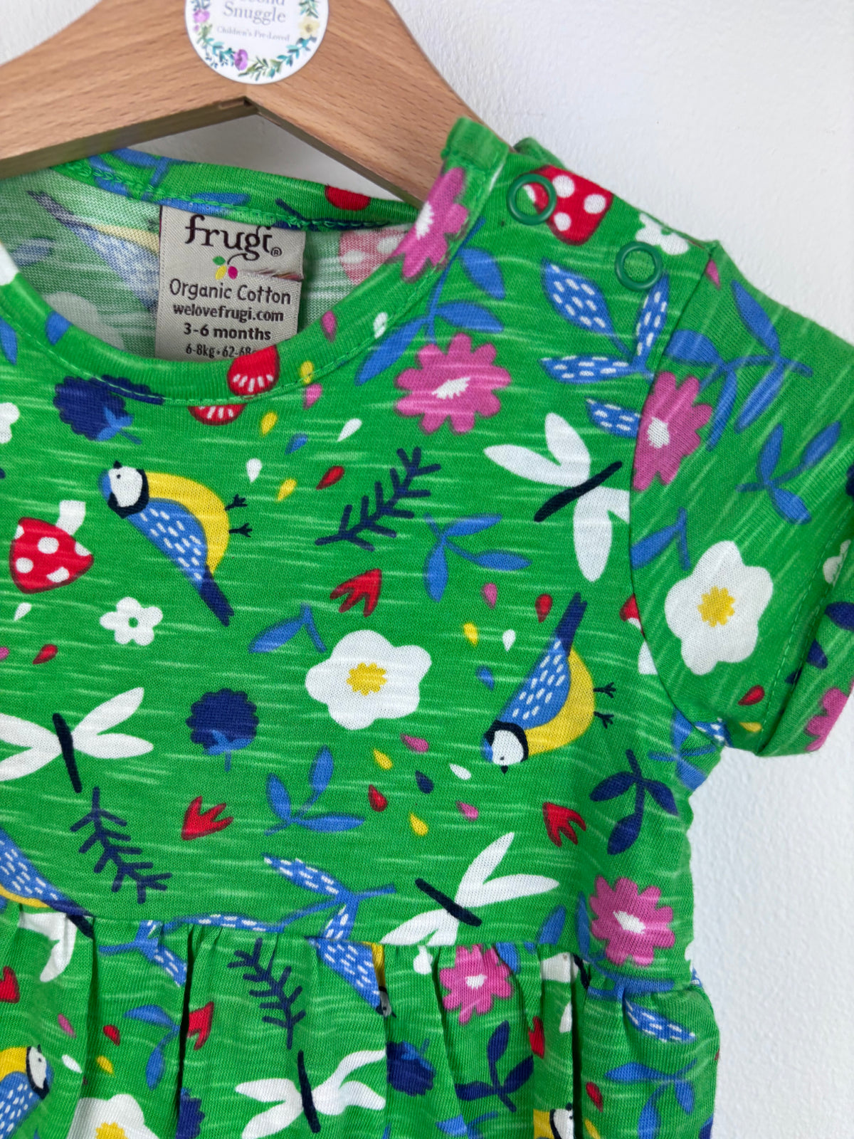 Frugi Green Nature Print Dress 3-6 Months-Dresses-Second Snuggle Preloved