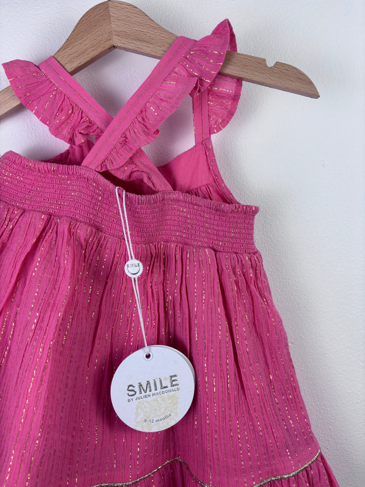 Mothercare Pink Metallic Stripe Dress 9-12 Months-Dresses-Second Snuggle Preloved