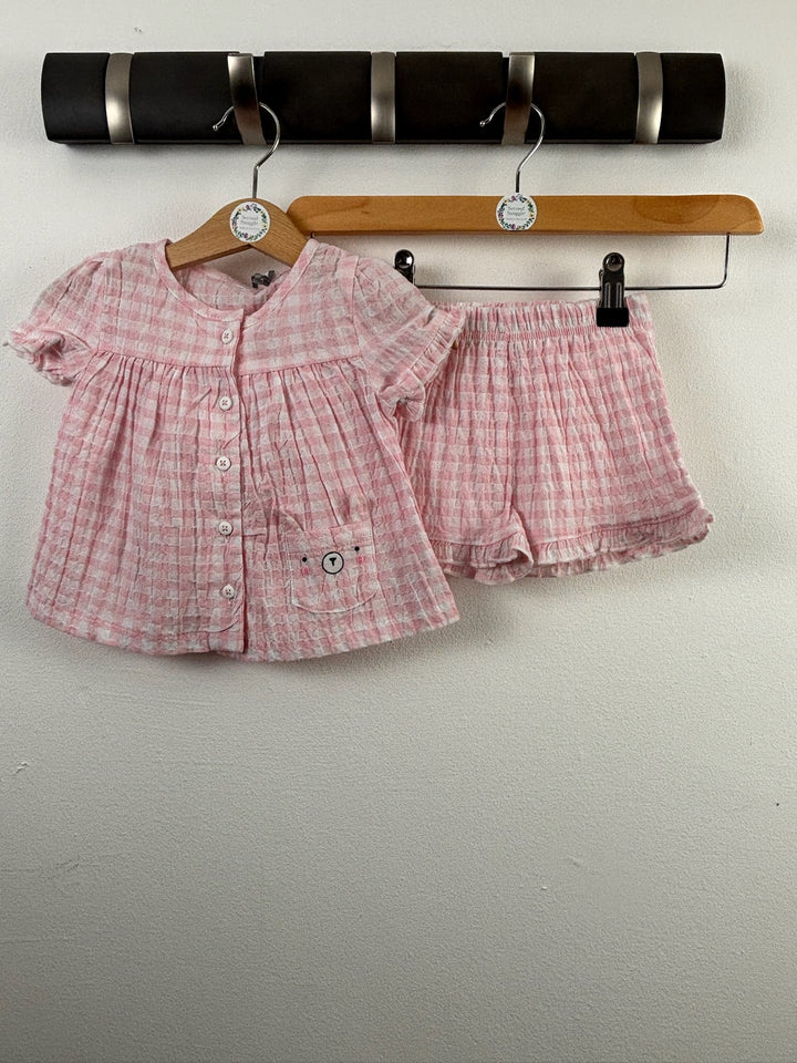 Tu Pink Gingham Bear Top & Shorts Set 0-3 Months