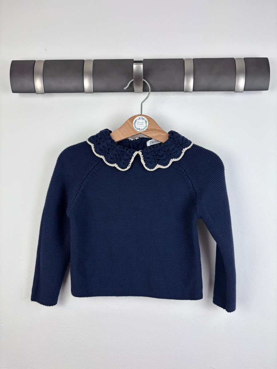 Next Navy Knitted Jumper With Collar 9-12 Months-Jumpers-Second Snuggle Preloved