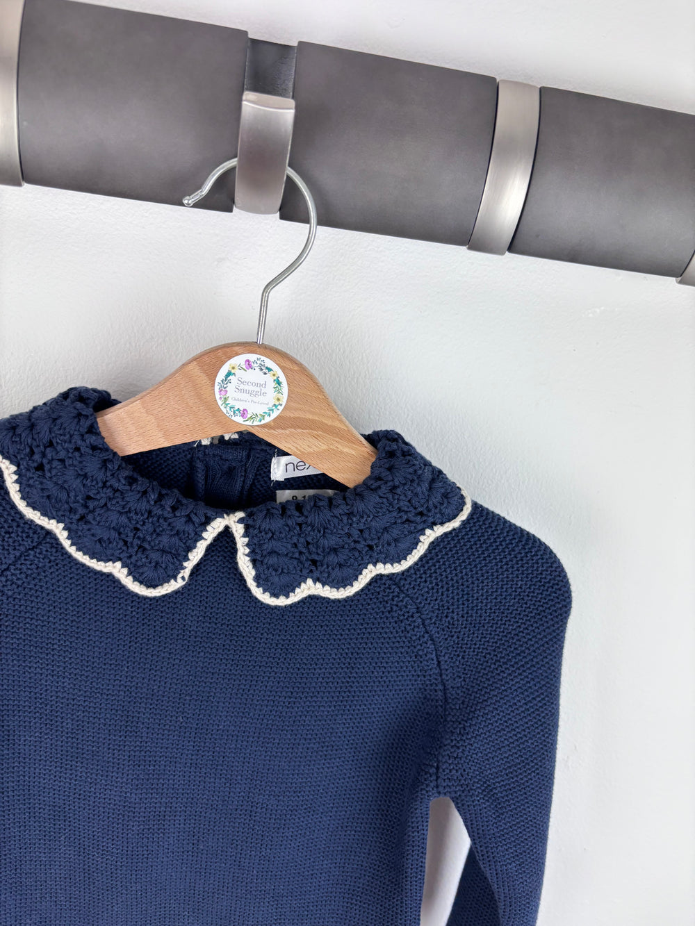 Next Navy Knitted Jumper With Collar 9-12 Months-Jumpers-Second Snuggle Preloved