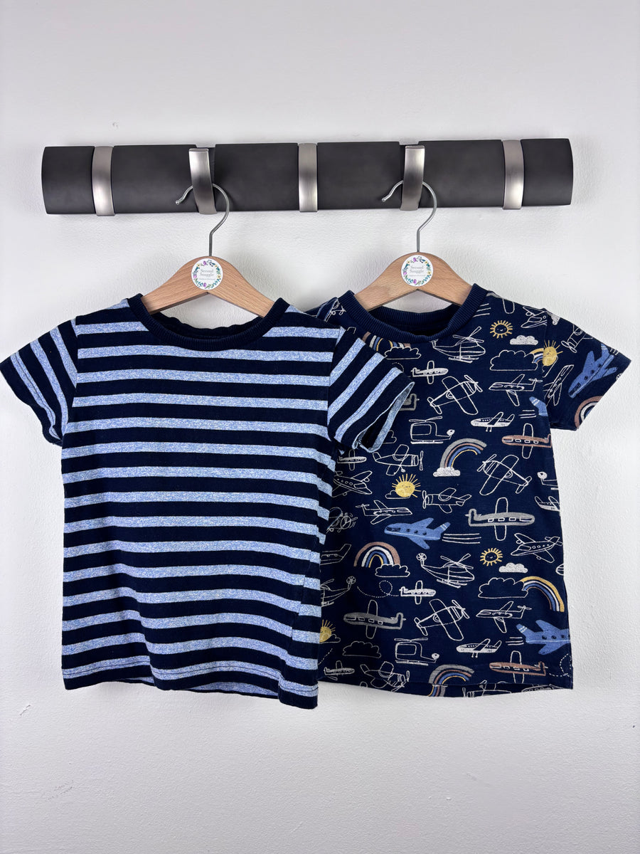 Next Navy Blue Striped T-Shirt Set 12-18 Months-Tops-Second Snuggle Preloved