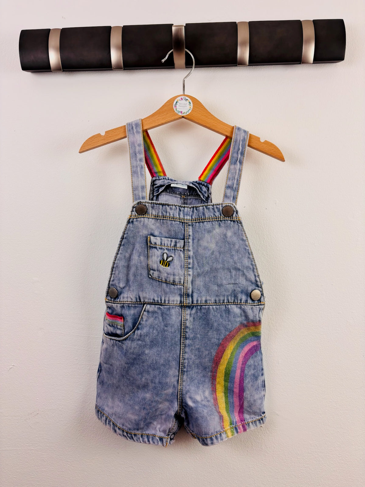 Next Blue Denim Rainbow Short Dungarees 18-24 Months-Dungarees-Second Snuggle Preloved