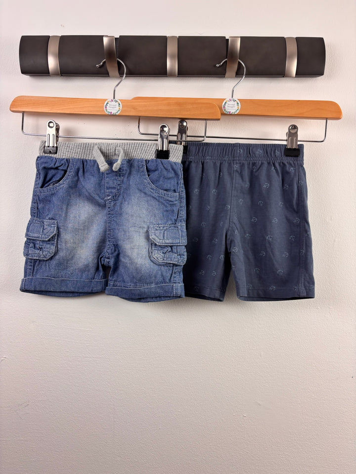 TU Blue Shorts 2 Pack Denim & Anchor Print 9-12 Months
