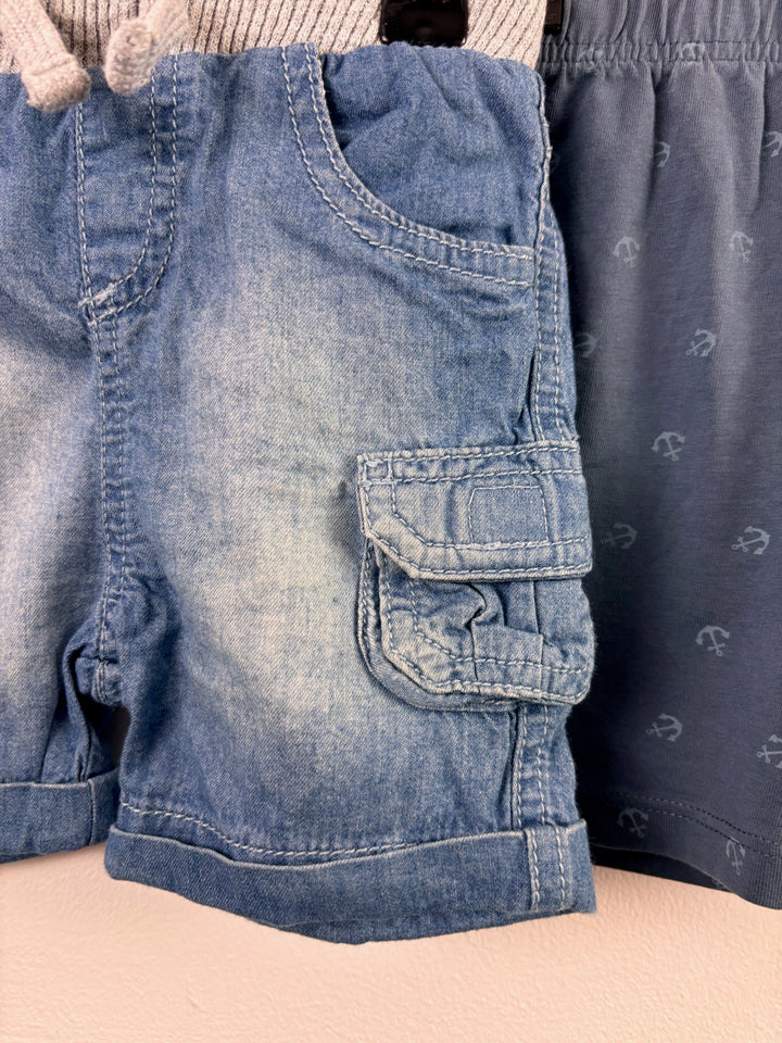 TU Blue Shorts 2 Pack Denim & Anchor Print 9-12 Months