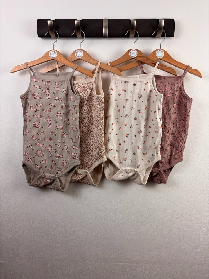 Next Neutral Floral Ribbed Bodysuits 4 Pack 18-24 Months-Vests-Second Snuggle Preloved