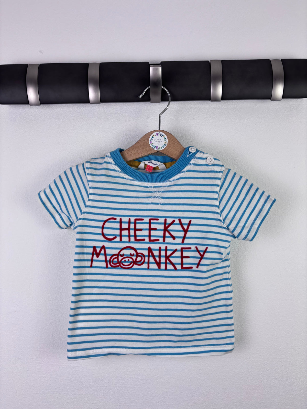 John Lewis Blue Stripe Cheeky Monkey Top 9-12 Months-Tops-Second Snuggle Preloved