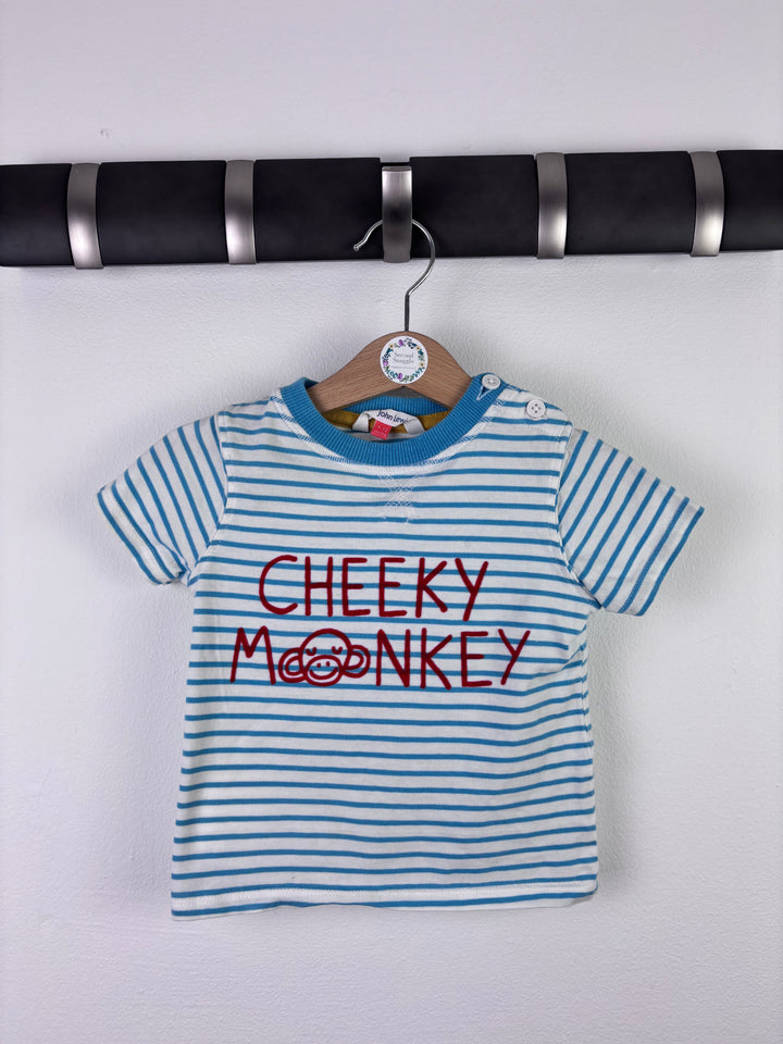 John Lewis Blue Stripe Cheeky Monkey Top 9-12 Months-Tops-Second Snuggle Preloved