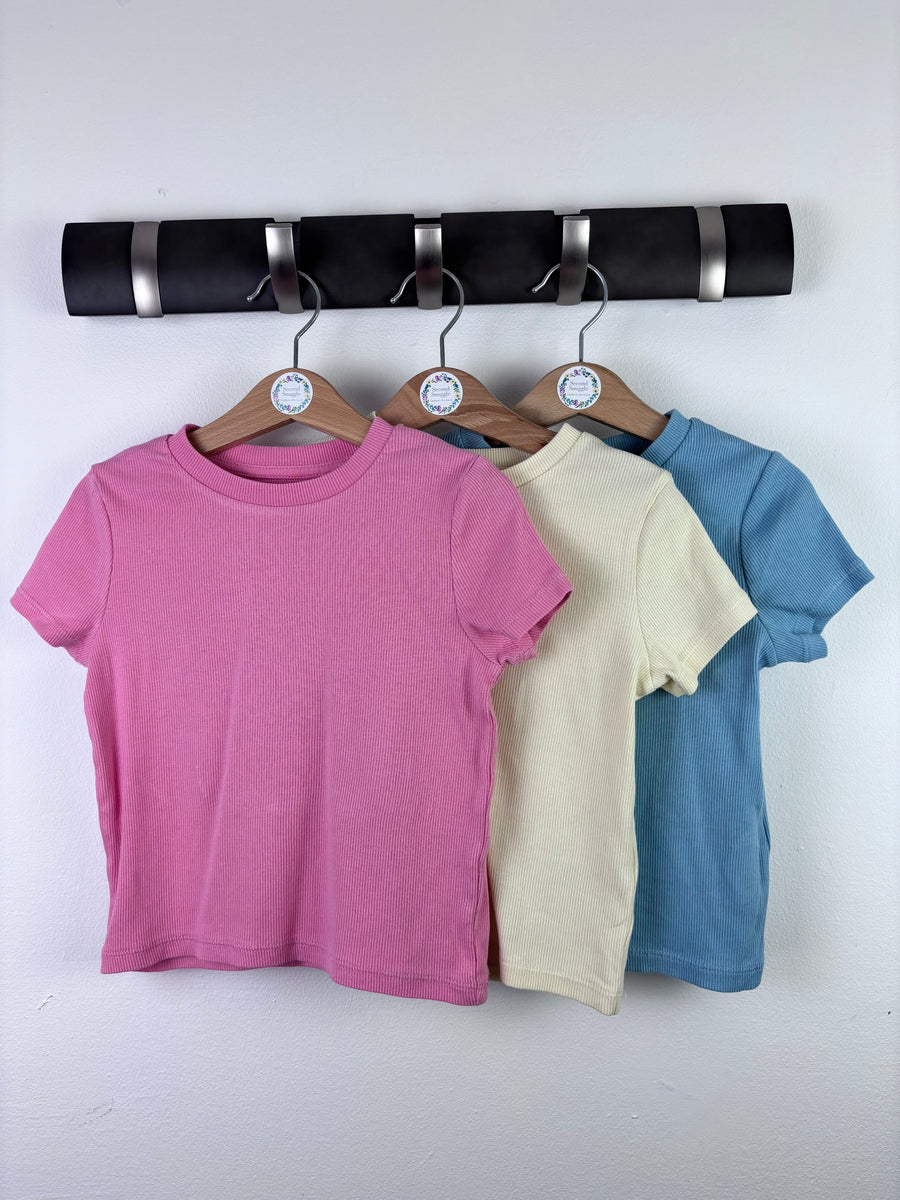 M&S Pink Cream Blue Ribbed Tops Set 6-7 Years-Tops-Second Snuggle Preloved