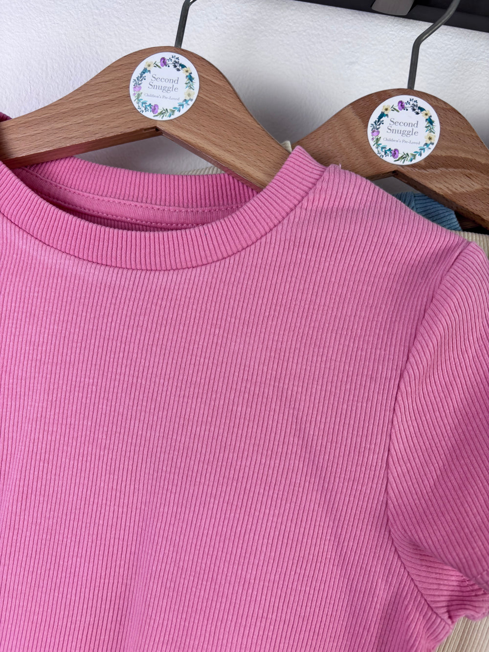 M&S Pink Cream Blue Ribbed Tops Set 6-7 Years-Tops-Second Snuggle Preloved