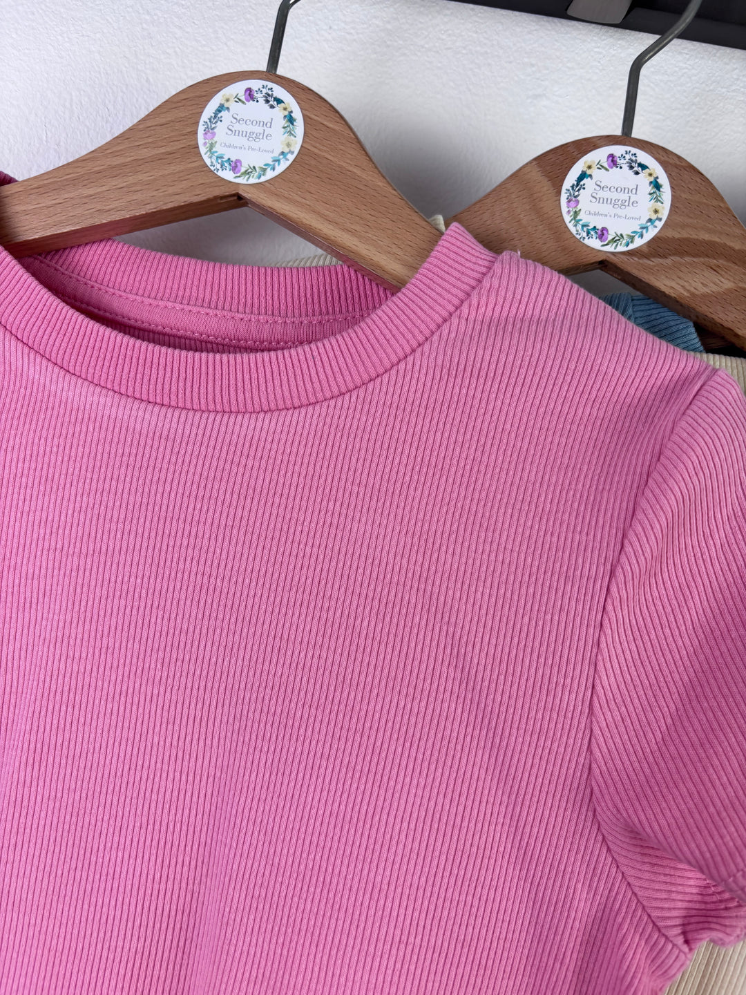 M&S Pink Cream Blue Ribbed Tops Set 6-7 Years-Tops-Second Snuggle Preloved