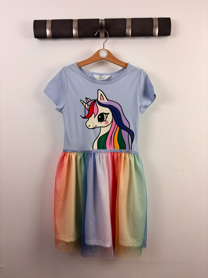 H&M Blue Unicorn Rainbow Tulle Dress 7-8 Years