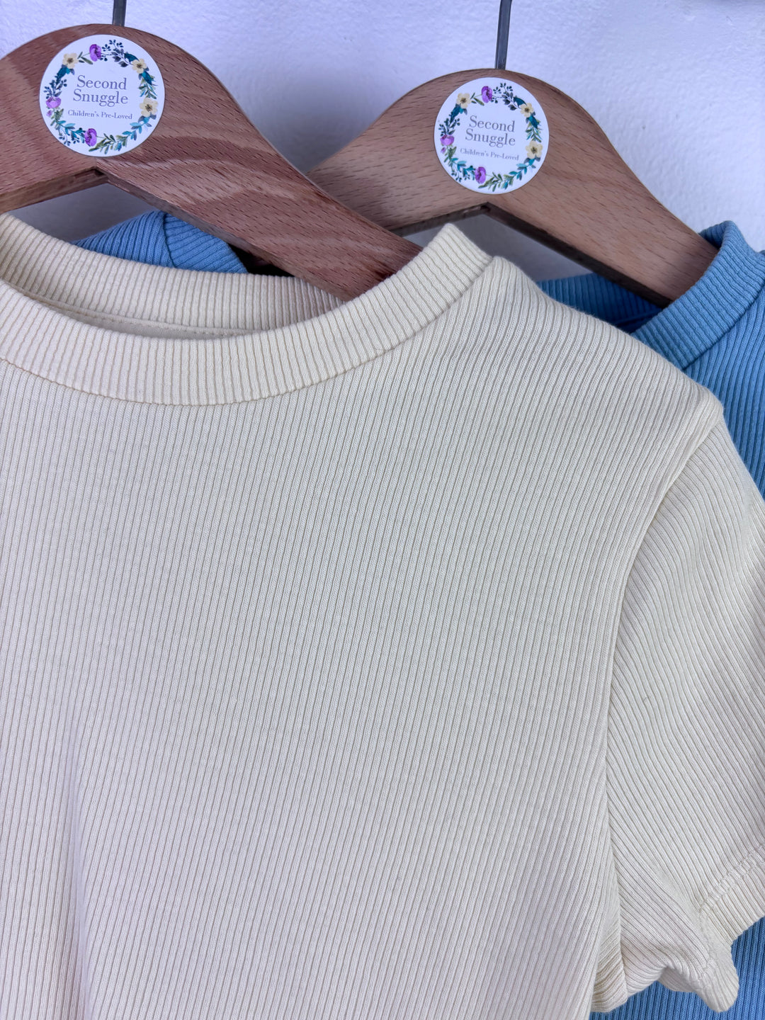 M&S Pink Cream Blue Ribbed Tops Set 6-7 Years-Tops-Second Snuggle Preloved
