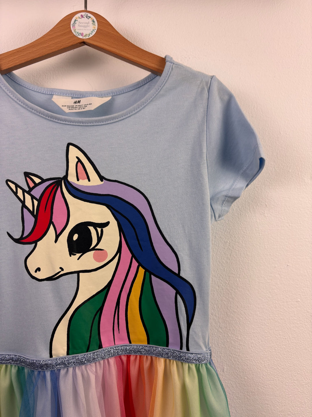 H&M Blue Unicorn Rainbow Tulle Dress 7-8 Years