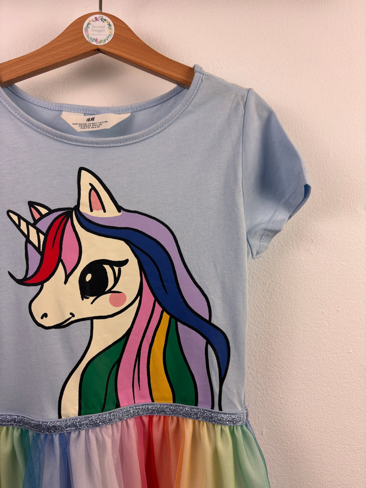 H&M Blue Unicorn Rainbow Tulle Dress 7-8 Years