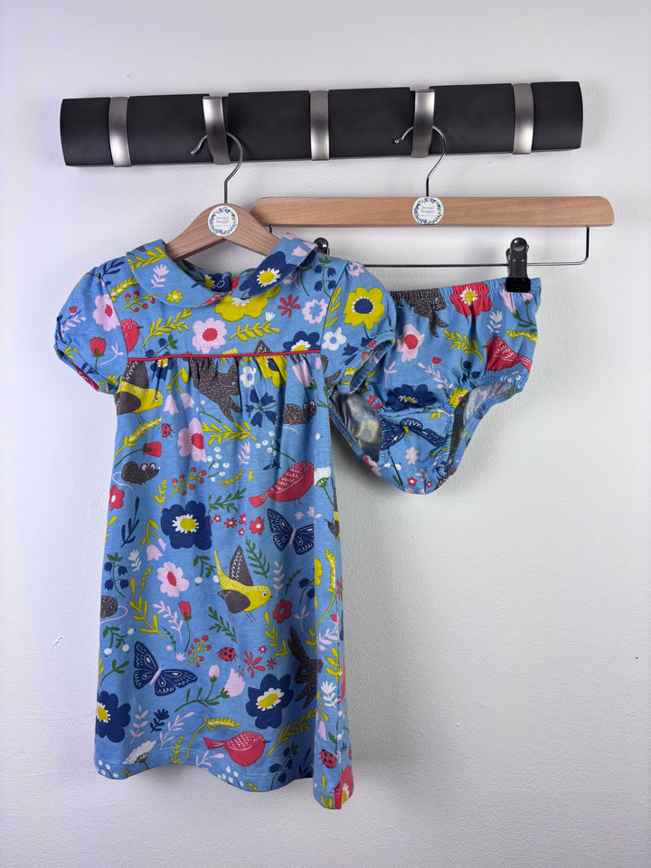 Baby Boden Blue Floral Bird Dress and Bloomers Set 2-3 Years