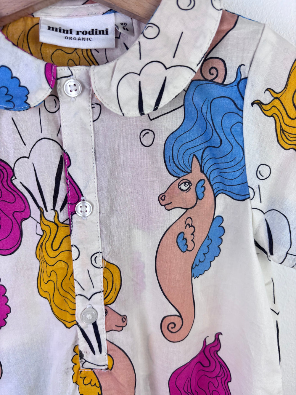 Mini Rodini Cream Seahorse Romper 80/86 (12-18 Months)-Rompers-Second Snuggle Preloved
