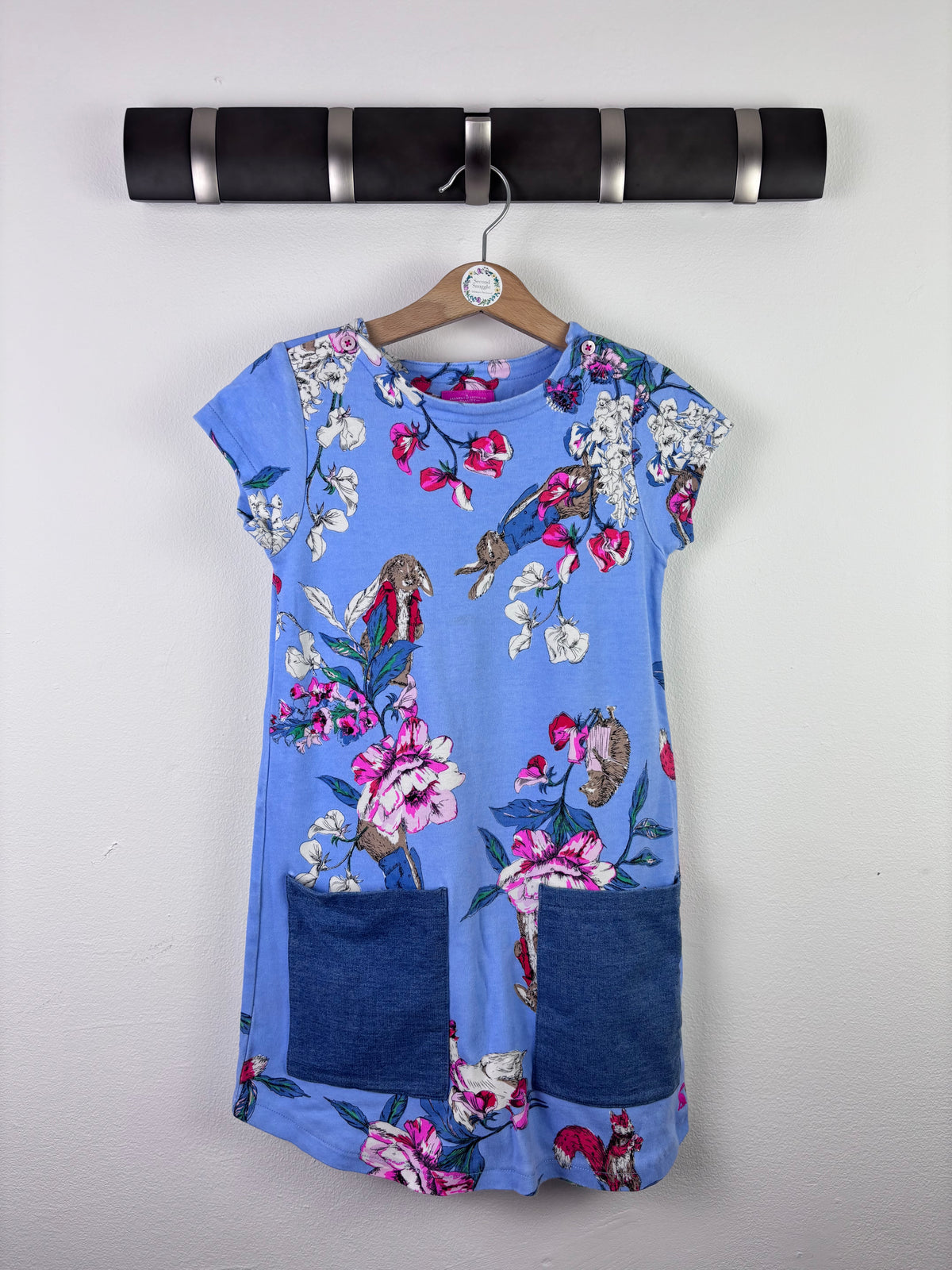 Joules Blue Floral Dress with Pockets, Peter Rabbit 7-8 Years-Dresses-Second Snuggle Preloved