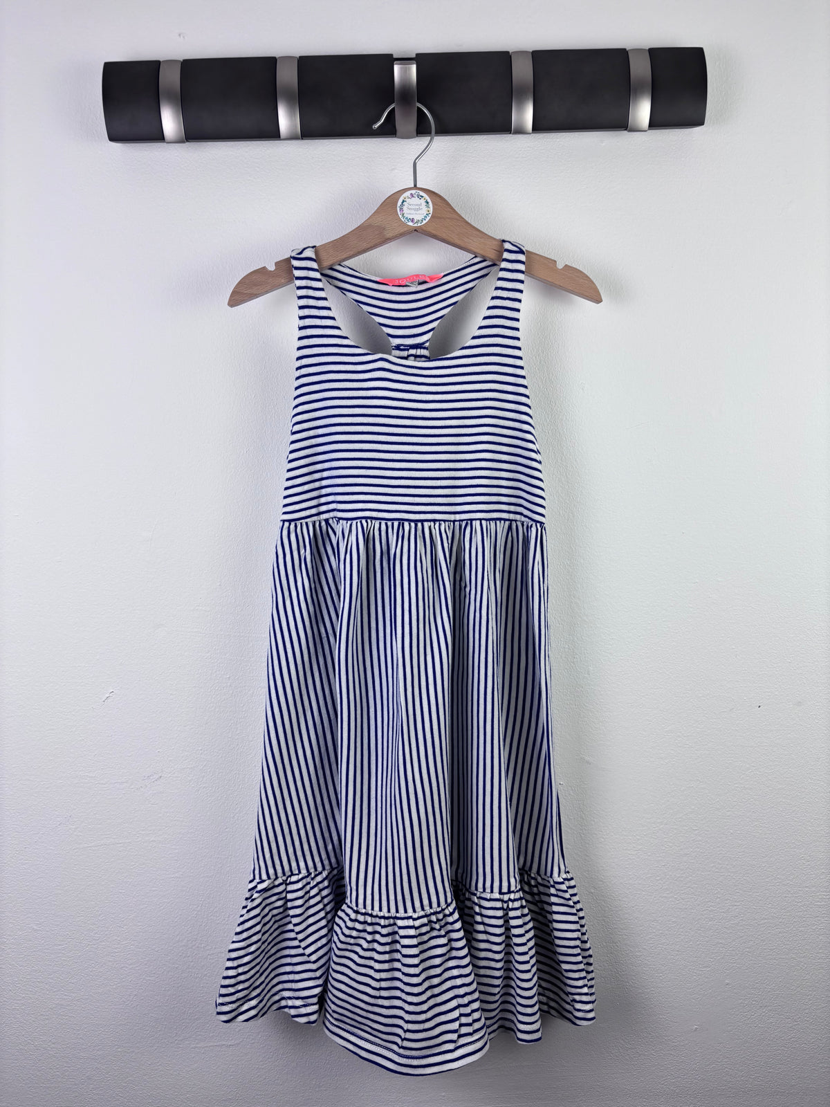 Joules Blue Stripe Sleeveless Frill Dress 5-6 Years-Dresses-Second Snuggle Preloved