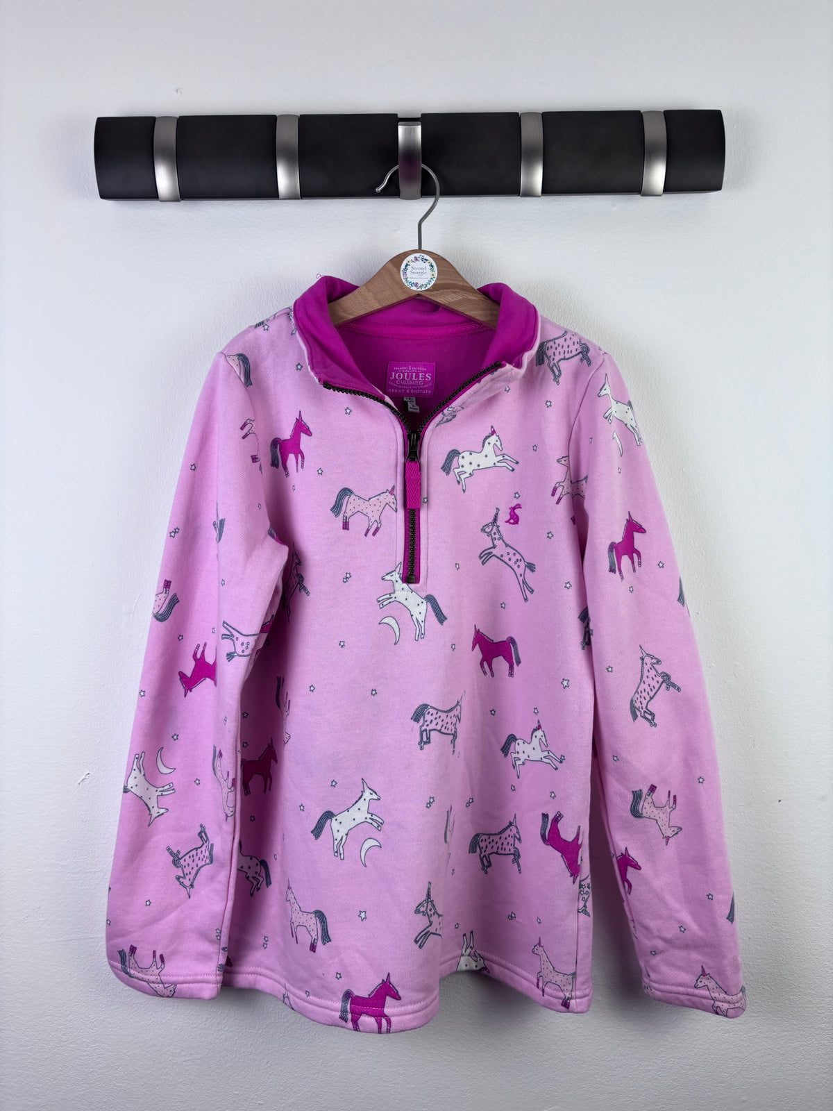 Joules Pink Unicorn Half Zip Sweatshirt 7-8 Years-Jumpers-Second Snuggle Preloved