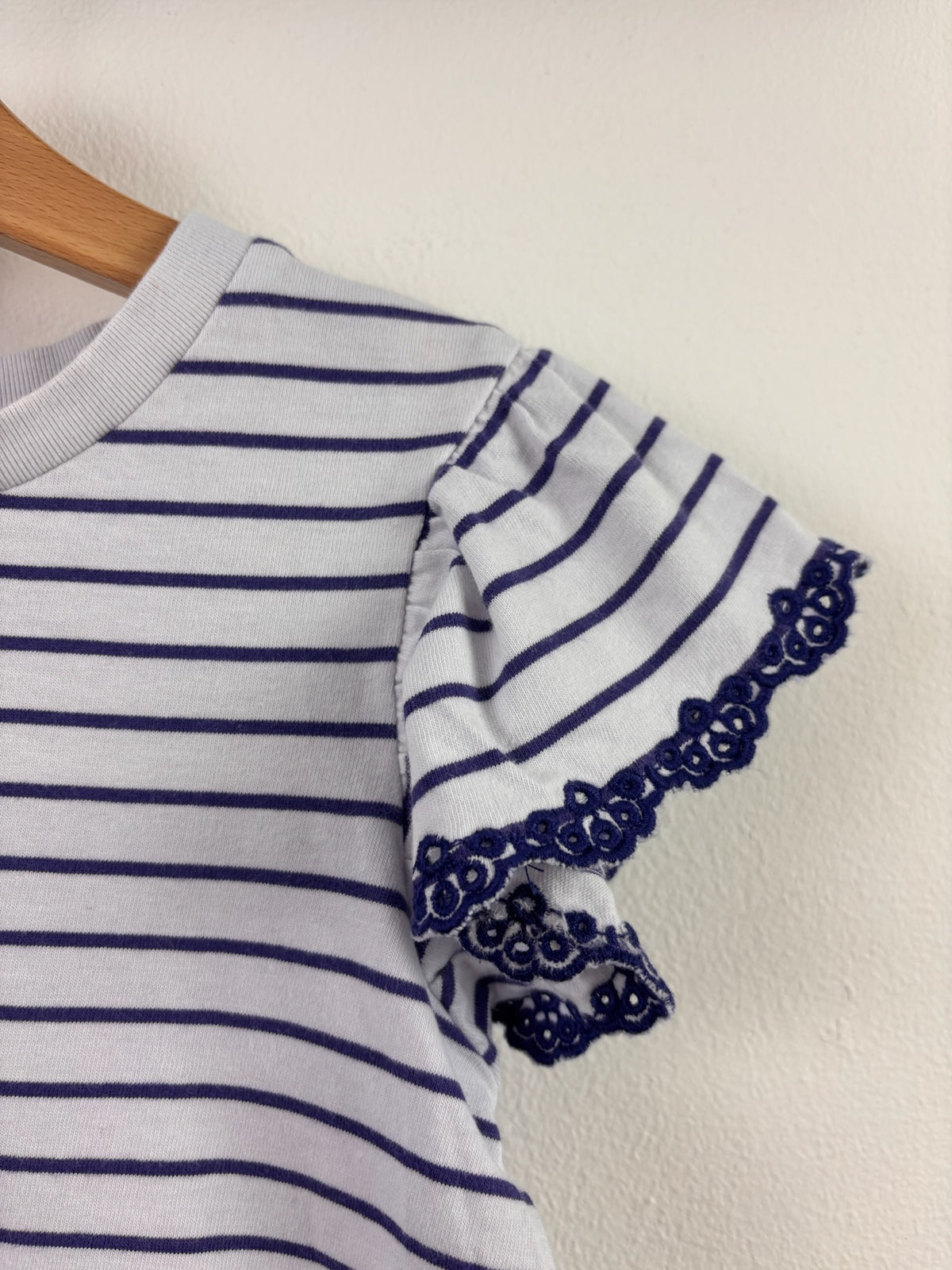 Next White Navy Stripe Ruffle T-Shirt 6-7 Years-Tops-Second Snuggle Preloved