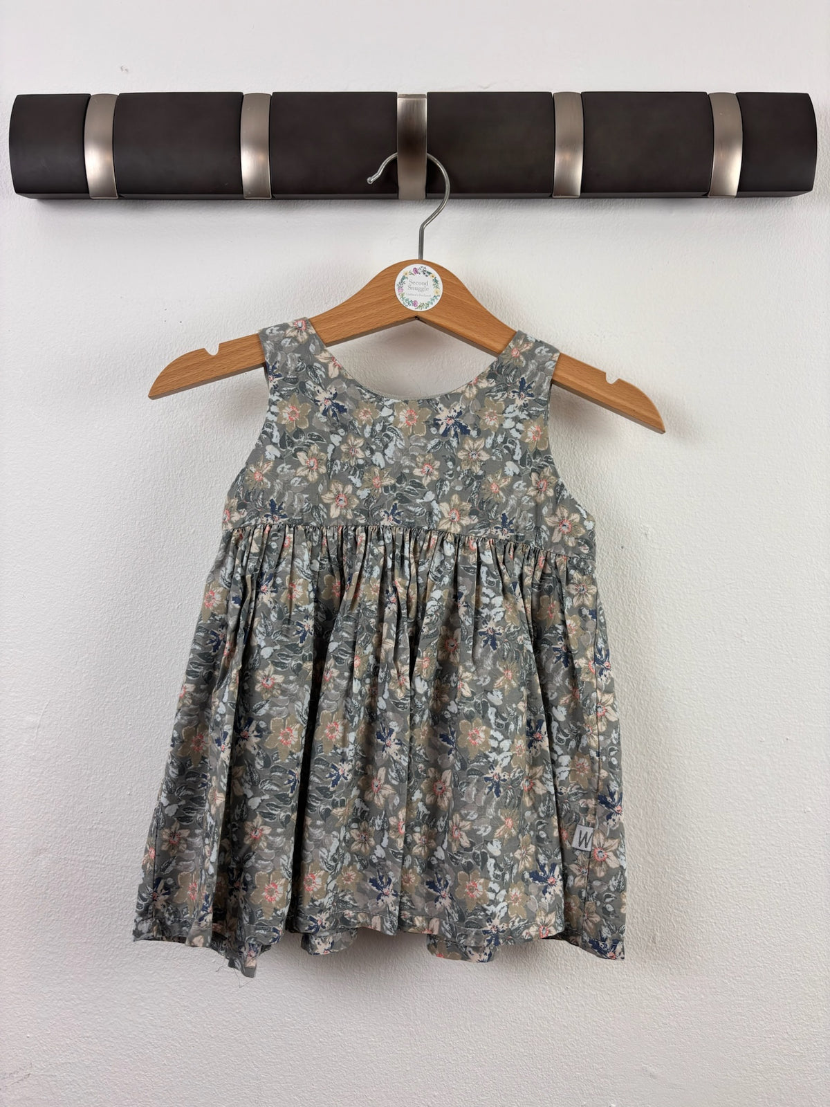 Wheat Grey Floral Sleeveless Dress 9 Months-Dresses-Second Snuggle Preloved