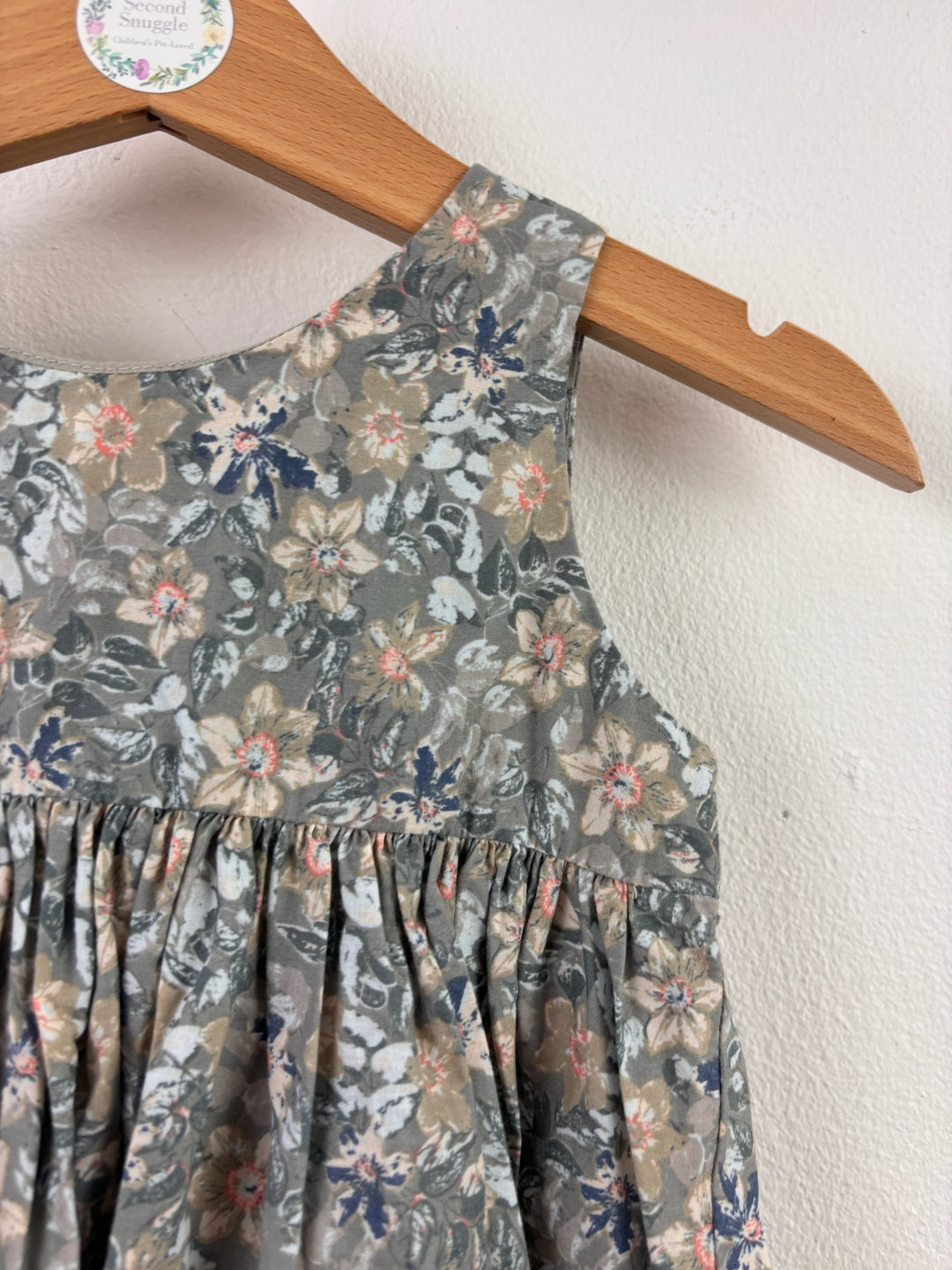Wheat Grey Floral Sleeveless Dress 9 Months-Dresses-Second Snuggle Preloved