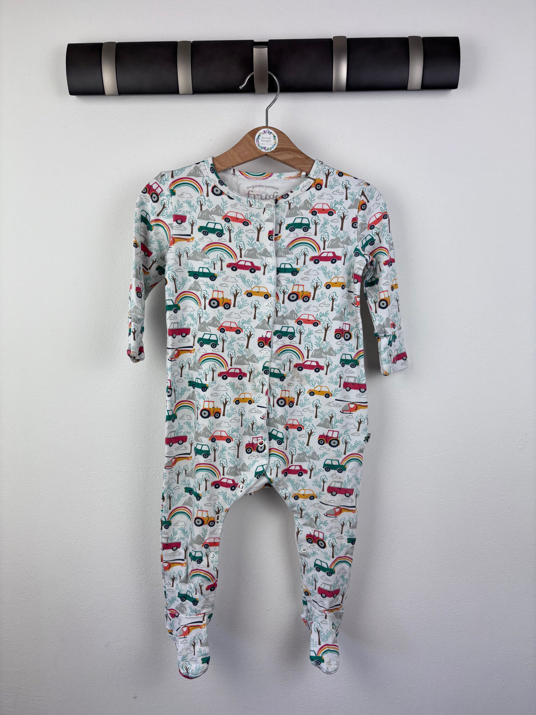Frugi Rainbow Cars Sleepsuit 9-12 Months-Sleepsuits-Second Snuggle Preloved