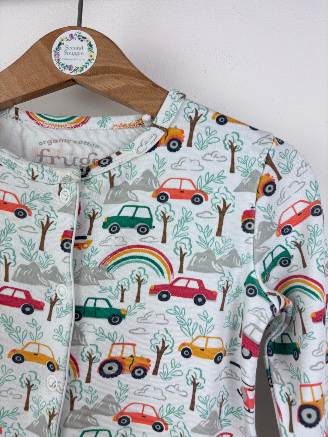 Frugi Rainbow Cars Sleepsuit 9-12 Months-Sleepsuits-Second Snuggle Preloved